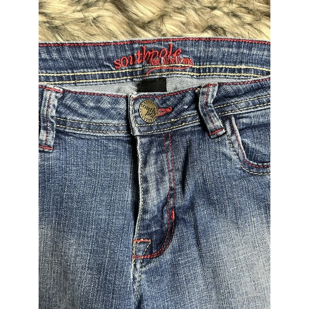Southpole Y2K Jeans Est Ninety one Womens Embroidered Pockets Sz 7